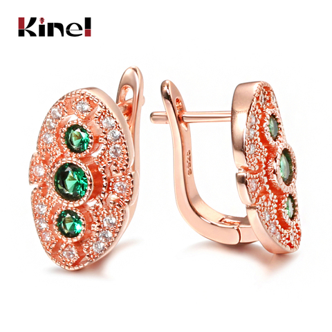 Kinel – boucles d'oreilles ovales vertes pour femmes, bijoux fins mignons de mariage, multicolores en Zircon naturel, or Rose, 585 ► Photo 1/6