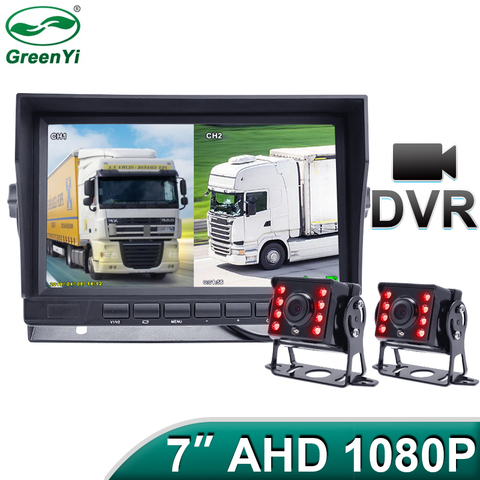 AHD 1080P 7 pouces IPS écran camion Bus véhicule DVR enregistreur moniteur avec 2 canaux avant vue arrière AHD IR voiture caméra ► Photo 1/6