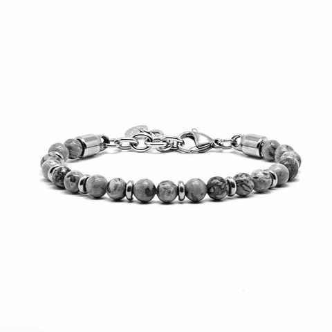 Bracelet en grès naturel pour hommes, bijou en acier inoxydable ajustable à 2022 perles bleues, cadeau pour hommes, JS-05 ► Photo 1/6