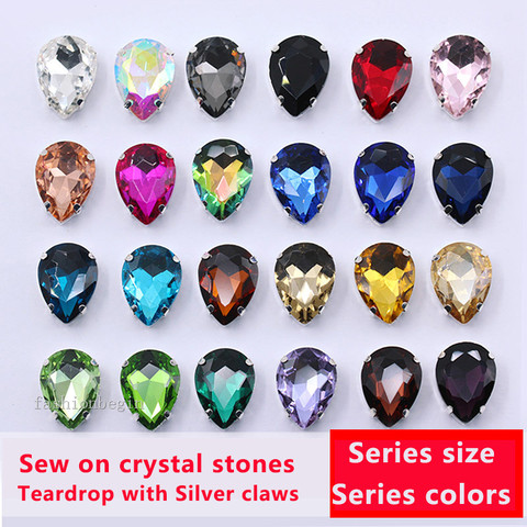 4-40MM 24 Couleurs Coudre sur L'eau Gouttes Strass Cristal Argent Griffe Bouton Larme Pour Bijoux/Sac De Robe De Mariage Chaussures Bricolage Garnitures ► Photo 1/2