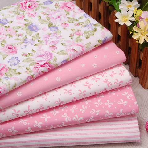 Tissu de sergé de coton d'arc de rayure de fleur rose couture de bricolage pour le bébé et l'enfant ► Photo 1/6