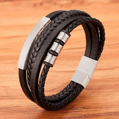 Bracelet en acier inoxydable tissé à la main pour homme, combinaison multicouches, accessoire en cuir, cadeau classique, grande vente, nouveau Style 2022 ► Photo 1/6