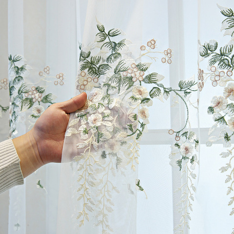 Rideaux en tulle à fleurs brodées blanches, transparents, pour fenêtre de chambre à coucher, salon, prêt à l'emploi ► Photo 1/6