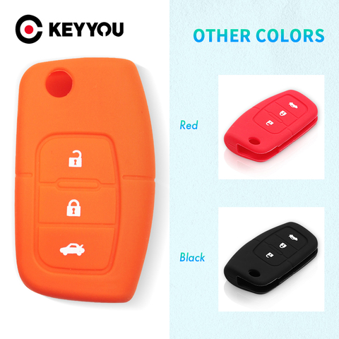 KEYYOU Silicone voiture rabattable clé couverture étui à distance pour Ford Fiesta Focus 2 Ecosport Kuga Escape 3 boutons livraison gratuite ► Photo 1/6