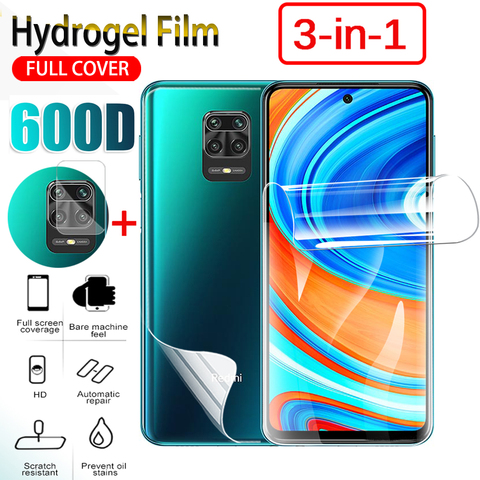 Film Hydrogel 3-en-1 protecteur d'écran et Film d'objectif pour Xiaomi Redmi Note 9 pro Note max 9s 8 pro 8 7 pro 7s 5 film arrière ► Photo 1/6