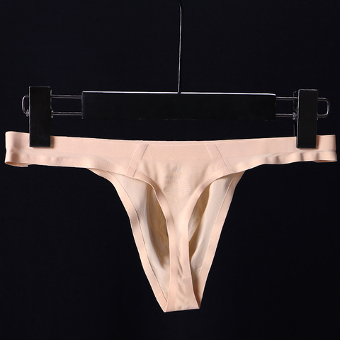2022 marque sous-vêtements gai Ultra-mince glace soie mâle string Sexy Transparent taille basse sans couture hommes solide g-cordes ► Photo 1/6