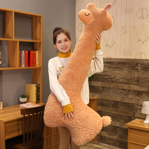 Peluche en alpaga doux de 130cm, blanc, marron, jouets créatifs, oreiller Long pour dormir, poupée cadeau ► Photo 1/6