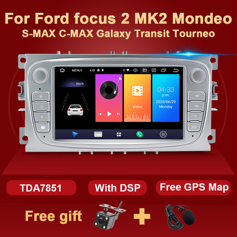 Autoradio Android 10, GPS, lecteur DVD multimédia, 2 Din, pour voiture Ford focus 2 II, focus 2, MK2, Mondeo (S-MAX, C-MAX), Galaxy, Transit, Tourneo ► Photo 1/6
