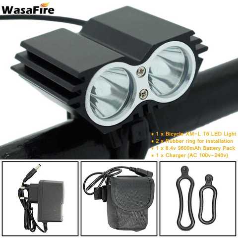 WasaFire 7000lm vélo lumière 2x T6 vélo phare vtt lampe frontale cyclisme avant Flash lumières avec 18650 batterie Pack + chargeur ► Photo 1/6