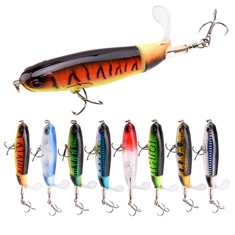 8 pièces Whopper Plopper 10Cm/14Cm flottant par leurre de pêche artificiel dur appât Wobbler rotatif queue pêche attirail 3D yeux ► Photo 1/6