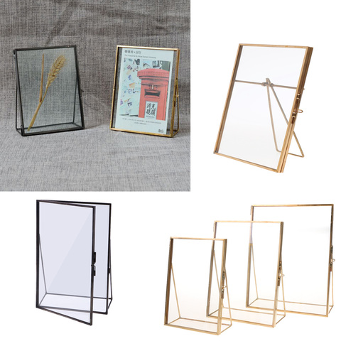 Cadre de Photo en verre doré Antique | Rectangle Simple, cadre Photo de bureau pliable, cadres en laiton pour Portraits et paysage, décoration de la maison ► Photo 1/6