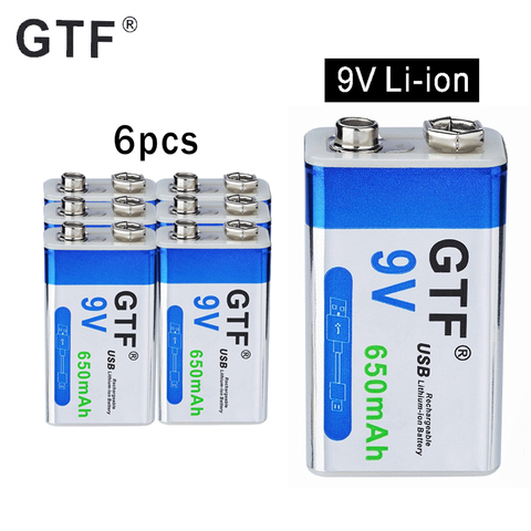 9 V 6F22 650mAh li-ion batterie Rechargeable Micro USB Batteries 9 v lithium pour multimètre Microphone jouet télécommande KTV ► Photo 1/6