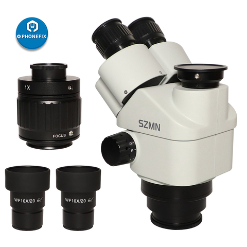 Tête de Microscope trinoculaire stéréo à Zoom simulateur de focale d'objectif 7x45x, oculaire WF10X/20mm + 1.0X CTV HD caméra Interface téléphone réparation de PCB ► Photo 1/1