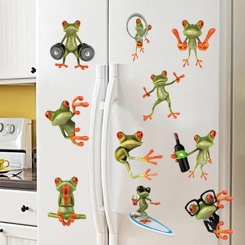 Autocollants muraux en Pvc pour toilettes, dessin animé drôle, 10 Pose grenouille, pour voiture, réfrigérateur, chambre de garçons, décoration de la maison, bricolage de trous, Stickers muraux ► Photo 1/6