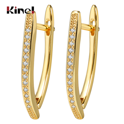 Kinel – grandes boucles d'oreilles en forme de V pour femmes, Bijoux de luxe, zircone cubique géométrique, couleur or, cadeau de mariage ► Photo 1/6