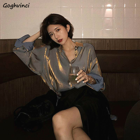 Chemises femmes à manches longues brillant Bling résistant au soleil ample Ins mode Sexy Club élégant Slip coréen Outwear femmes hauts Chic rétro ► Photo 1/6