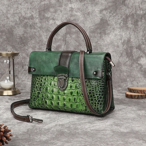 Sacs à main motif Crocodile rétro pour femmes, sac de luxe, en cuir de vache véritable, gaufrage fait à la main, à bandoulière, nouvelle collection 2022 ► Photo 1/6