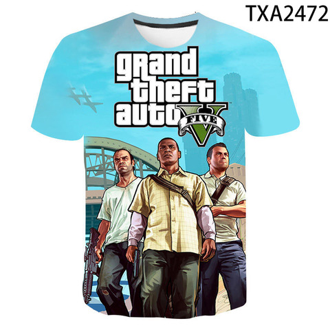 2022 nouveau 3D impression Grand vol Auto jeu Gta 4/5 imprimé T-Shirt hommes femmes enfants à manches courtes T-Shirt garçon fille enfants hauts t-shirts ► Photo 1/6