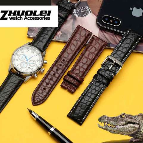 Pour tout bracelet luxueux véritable peau de Crocodile bracelet de montre 18mm 19mm 20mm 21mm 22mm noir marron sangles ► Photo 1/1