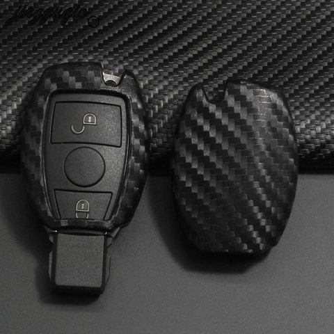 Jingyuqin-coque de protection pour porte-clés de voiture, en carbone et Silicone, boîtier porte-clé, pour Mercedes benz CLS CLA GL R SLK AMG A B C S ► Photo 1/4