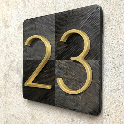 Numéro de maison moderne flottante en or | 125mm, porte en laiton satiné, numéros d'adresse de la maison, plaques signe numérique extérieur pour maison, 5 po #0-9 ► Photo 1/6