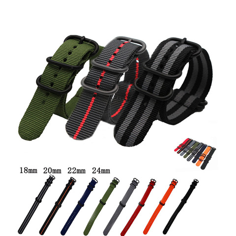 18mm 20mm 22mm 24mm armée sport Bracelet pour otan montre Bracelet en Nylon tissu rayure Bracelet avec noir lourd anneau boucle ► Photo 1/6