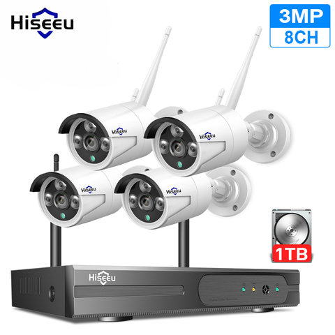 Hiseeu 3MP sans fil WIFI système de vidéosurveillance 8CH NVR Kit H.265 + 4 pièces en plein air Audio sécurité IP caméra P2P ensemble de Surveillance vidéo ► Photo 1/6