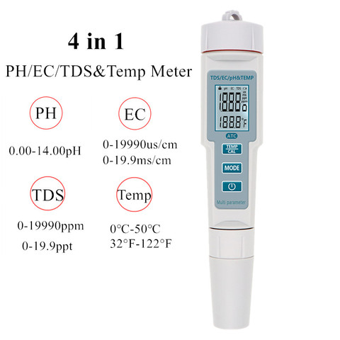 Testeur de PH/TDS/EC/Temp 4 en 1 étanche, testeur de qualité de l'eau, pour piscines, Aquariums, 40% de réduction ► Photo 1/6