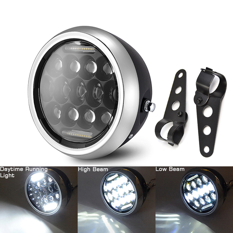 Phare LED DRL pour motos, feux de jour, feux de croisement et de route, 7.5 pouces, 12V, pour Honda, Kawasaki, Yamaha, Victory, cafe Racer ► Photo 1/6