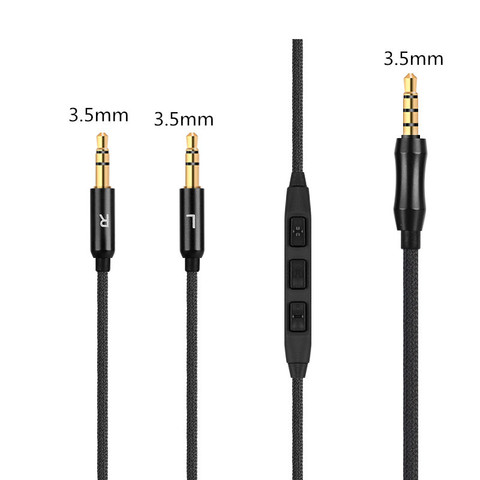 Câble de remplacement pour casque, 3.5mm à Double 3.5mm, noir, réglage du volume du micro, câble audio pour écouteurs, 1, 5m ► Photo 1/6