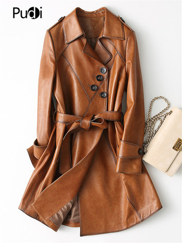 PUDI – manteau en cuir de mouton véritable pour femme, veste longue avec ceinture, nouvelle collection automne/hiver 2022, A29052 ► Photo 1/6