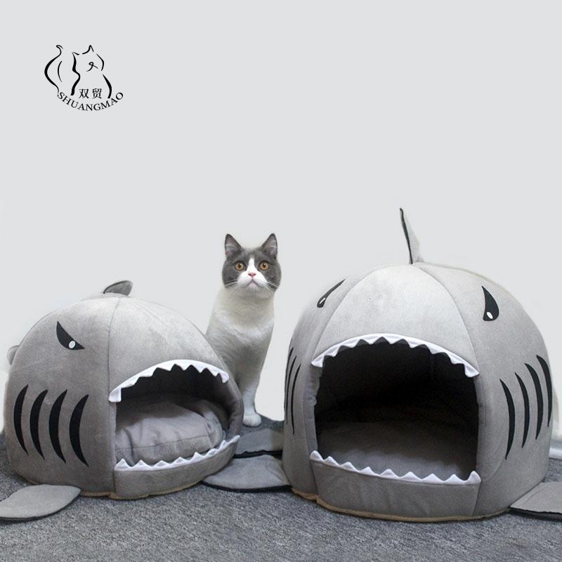 Tapis de chat chaud forme de requin maison chaude chenil chatons lit un tapis deux Usages chenil chat lits tente extérieure produits pour animaux de compagnie chats panier ► Photo 1/6