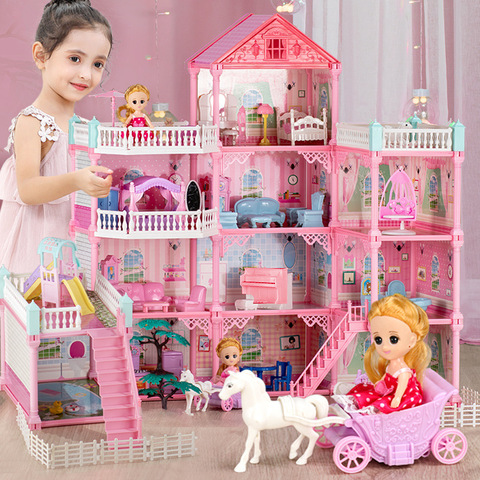 QWZ – Maison de poupée villa de de princesse de grande taille pour filles, nouveau jouet fait à la main, idéal comme jeu éducatif ou cadeau d'anniversaire ► Photo 1/6