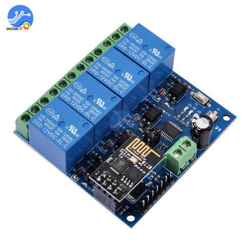 Module de relais WiFi DC 12V, contrôleur d'application sans fil ESP8266 ESP-01 4CH pour domotique intelligente ► Photo 1/6