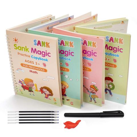 4 livres + stylo livre de pratique magique d'essuyage gratuit jouet pour enfants autocollant d'écriture cahier anglais pour calligraphie Montessori jouets ► Photo 1/1