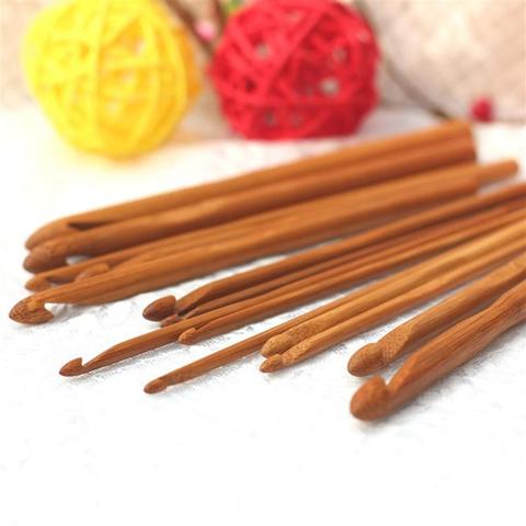 Ensemble de crochets en bambou, 12 pièces, aiguilles à tricoter, poignée, fil de tissage, artisanat, outils de tricot ménagers ► Photo 1/6