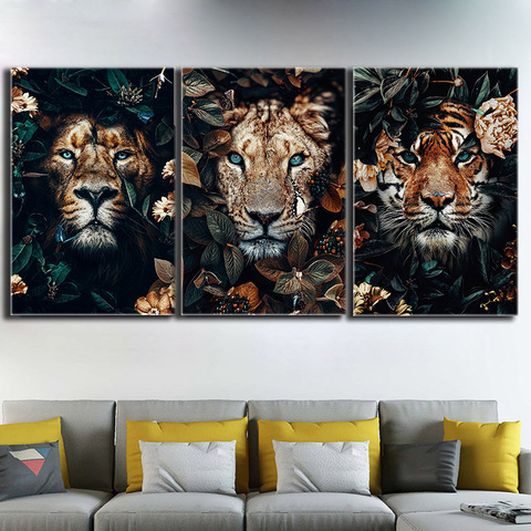 Peinture diamant avec tigre et Lion dans la jungle, broderie complète 5d, perles carrées, strass ronds, mosaïque, points de croix, art fabuleux ► Photo 1/6