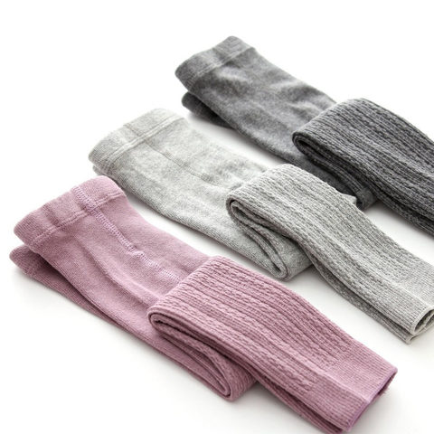 Pantalons en coton pour filles, Leggings de couleur unie, en coton, élastique, tricoté 0-8 ans ► Photo 1/6