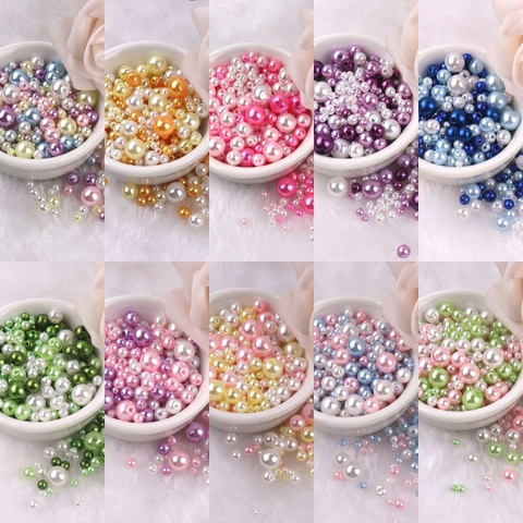 150-200 pièces perles d'imitation ABS colorées mélanger 3-8mm perles rondes avec trous Bracelet à bricoler soi-même breloques collier perles pour la fabrication de bijoux ► Photo 1/6
