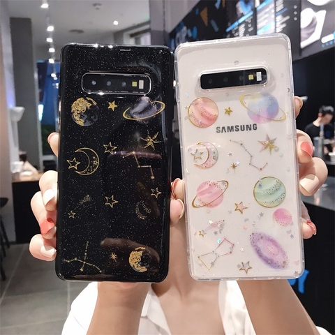 Coque de téléphone planète paillettes transparentes LOVECOM pour Samsung S20 Plus S20 Ultra S10 A50 A70 Note 10 étoiles Pro coque arrière souple en TPU ► Photo 1/6