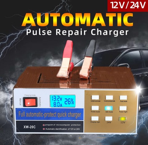 Chargeur de batterie de voiture de voiture 12V/24V, automatique, chargeur Intelligent pour réparation d'impulsions, moto de camion, version anglaise ► Photo 1/6