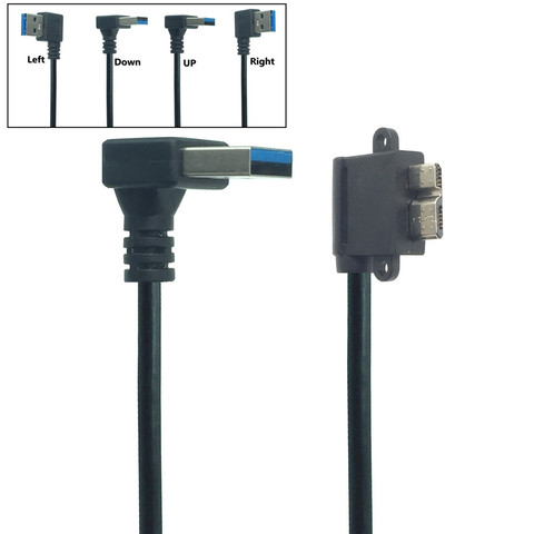 Câble USB3.0 USB 3.0 A mâle vers Micro B mâle, coudé vers le haut, le bas, gauche et droite à 90 degrés, noir, 0.3M ► Photo 1/1