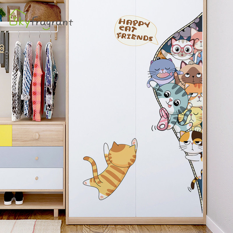 Creative poche chats autocollant mural bébé chambre enfants chambre décoration corner n décor mignon armoire autocollants auto-adhésif décor à la maison ► Photo 1/6