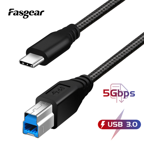 Fasgear USB 3.0 câble d'imprimante USB Type C à B mâle 5 Gbps cordon de vitesse rapide pour MacBook HP ordinateur PC portable Scanner USB imprimante ► Photo 1/5