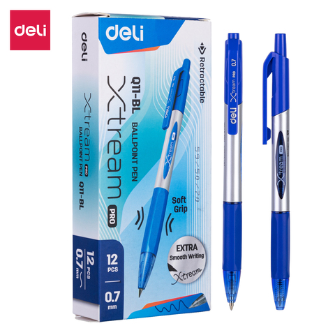 DELI – stylo à bille lisse à faible viscosité, recharge d'encre pour signature, 0.7mm, noir et bleu, bureau, école, outils d'écriture, papeterie, Q10 ► Photo 1/6