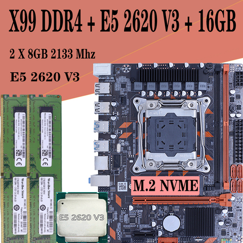 X99 ensemble de cartes mères LGA 2011 3 pour Intel E5 2620 V3 CPU 16GB ECC serveur mémoire vive 2 canaux M.2 Nvme LGA 2011 V3 carte mère ► Photo 1/1