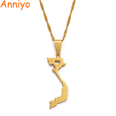 Anniyo-collier avec pendentif vietnamien pour hommes et femmes, couleur or, bijoux avec carte de la chaîne vietnamienne, #005221 ► Photo 1/5