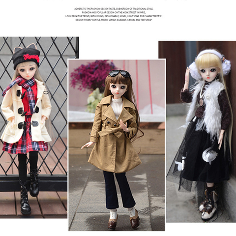 Tissu de mode pour 60cm BJD poupée décontracté Cool costume bricolage BJD poupées vêtements d'hiver tenue chaussures maquillage poupées pour les filles ► Photo 1/6