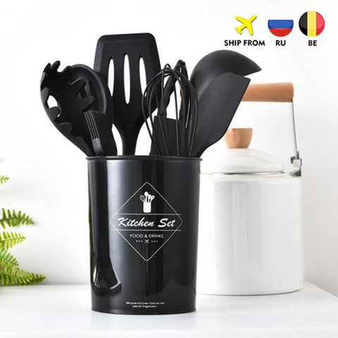 Ustensiles de cuisine antiadhésifs en Silicone | Ustensiles de cuisine, ustensiles de cuisine, cuillère spatule louche oeufs pelle soupe ensemble d'ustensiles de cuisine 10/11 pièces ► Photo 1/6