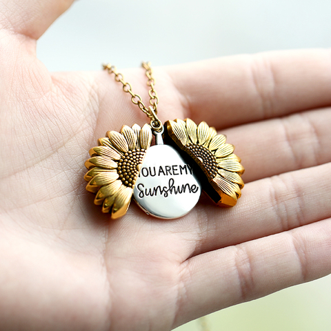 You Are My Sunshine – collier en acier inoxydable, couleur or argent, médaillon ouvert, pendentif tournesol, cadeau pour femmes, livraison directe ► Photo 1/6
